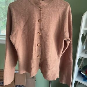 Tan Knit Wool Cardigan Sweater with Long Sleeves